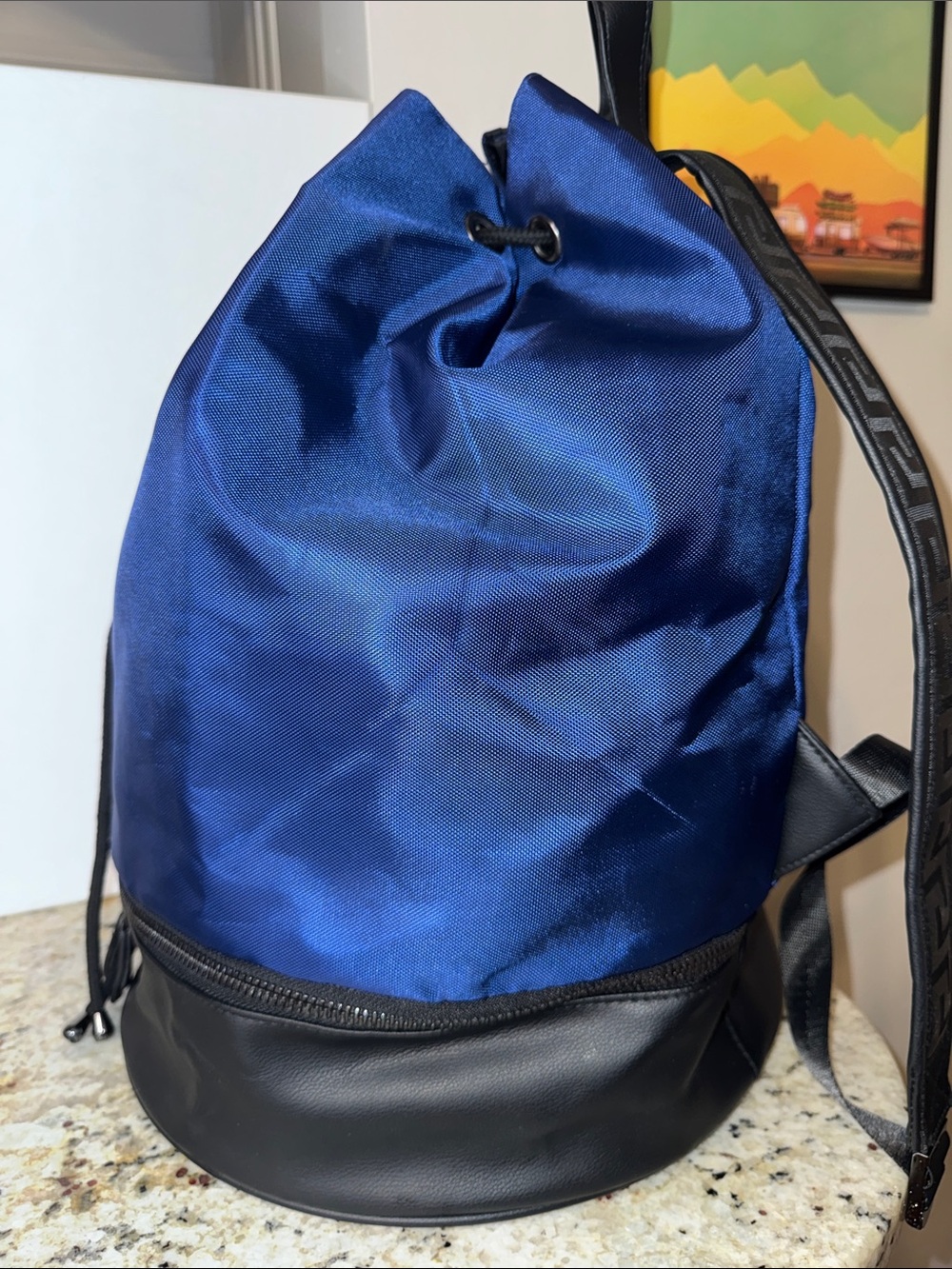 Versace Parfums Navy Blue & Black Drawstring Backpack—Medusa Logo - Picture 4 of 9